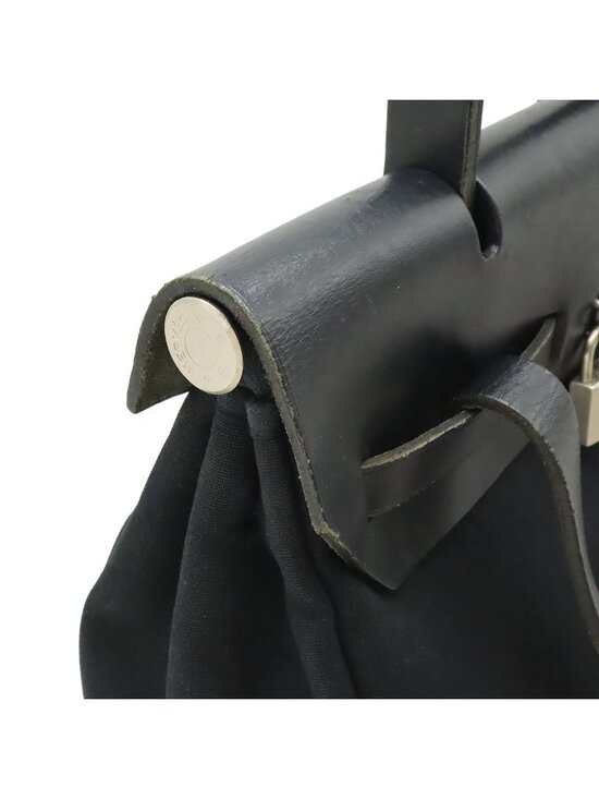 Hermes Herbag a Dos PM Backpack 2-Way Handbag Toile Officier Leather Black
